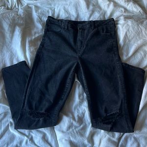 American Eagle Black Stretch Skinny Jeans Jeggings Knee Holes 14 Regular